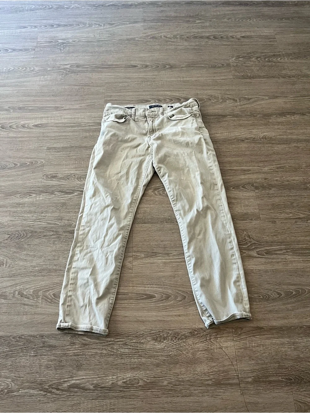 Lucky Brand 121 Slim Khaki Jeans Mens 33x30 Tan Stretch Denim Pants Distressed